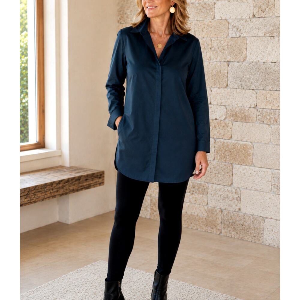 Chico's No-Iron Locklyn Sateen Tunic Women's Sz. 2.5 (Large/14) 100% Cotton